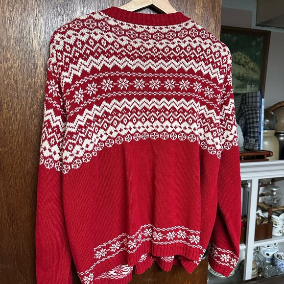 Christmas Fare Isle Zipper Red and White Large No Tags Sweater Zippy Cotton A4 - Picture 3 of 6